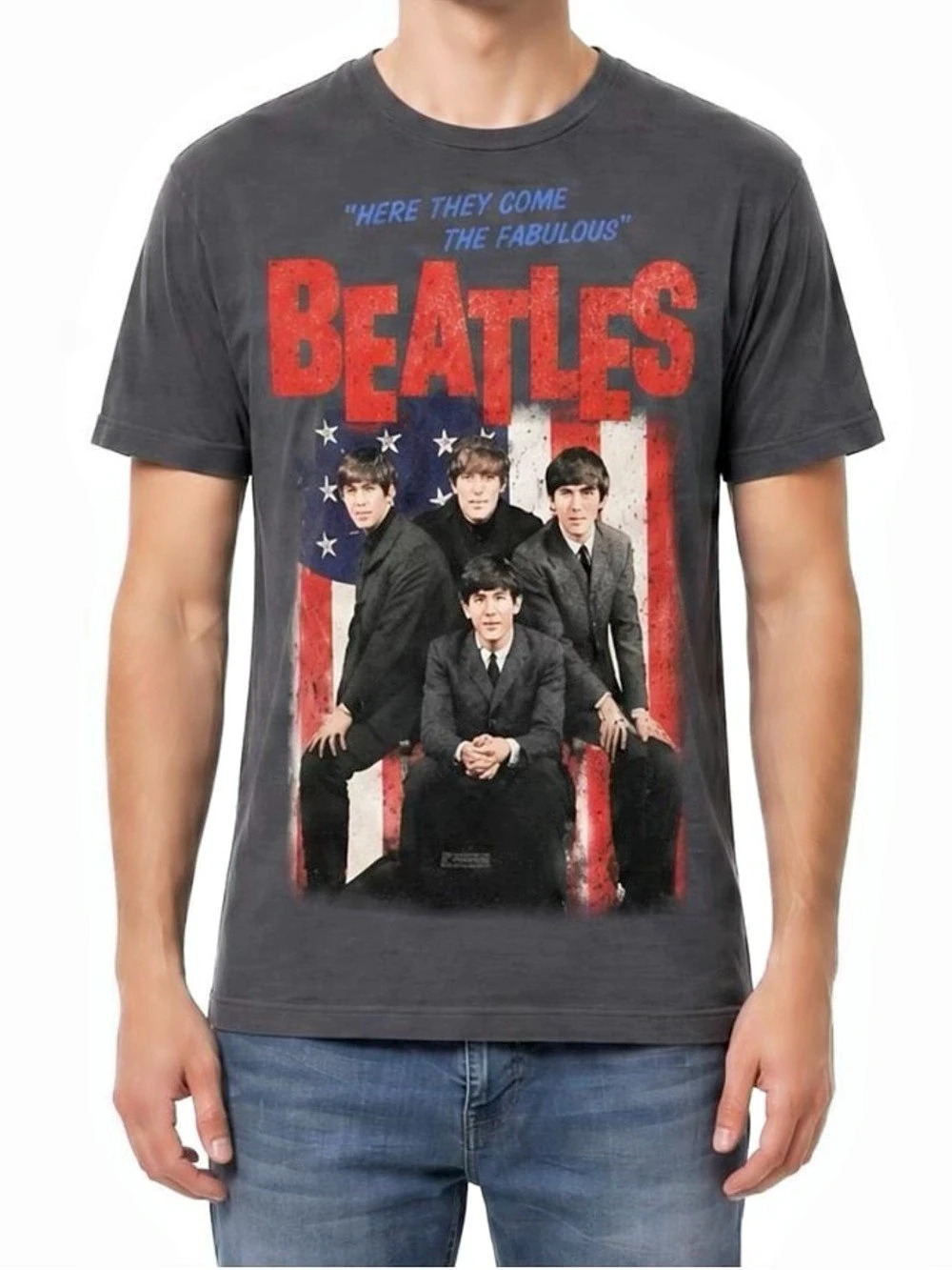 The Beatles American Tour 1964 Mineral Wash Graphic T-Shirt in Black L or XL